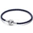 Женские браслеты Pandora ROUND CLASP BLUE BRAIDED LEATHER BRACELET - фото #1