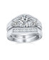 ფოტო #1 პროდუქტის 2 CT Cubic Zirconia Enhancer Guard Inset Round Solitaire AAA CZ Baguette Band Inset Anniversary Statement Engagement Ring Wedding Set Sterling Silver