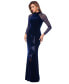 ფოტო #3 პროდუქტის Women's Sheer-Sleeve Velvet Leg-Slit Gown