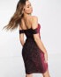 Lavish Alice glitter velvet off shoulder midi dress in burgundy Бордовый, 40 - фото #2