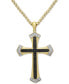 ფოტო #1 პროდუქტის Men's Black & White Diamond Cross 22" Pendant Necklace (1/2 ct. t.w.) in 18k Gold-Plated Sterling Silver