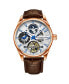 Men's Automatic Self Wind Pink Case, Silver Dial, Brown Leather Strap Watch