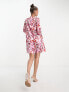 Фото #2 товара Flounce London shift mini dress with bell sleeves in mixed heart print