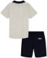 Фото #2 товара Little Boys Cotton Heather Jersey Polo Shirt & Twill Shorts, 2 Piece Set