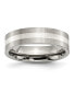 Titanium Brushed Sterling Silver Inlay Flat Wedding Band Ring