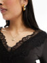 Фото #3 товара YAS v neck long sleeve top with lace detail in black - BLACK