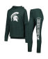 Women's Heathered Green Distressed Michigan State Spartans Long Sleeve Hoodie T-shirt and Pants Sleep Set