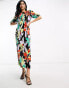 Фото #3 товара ASOS DESIGN plisse maxi smock dress with d ring back detail in bright and black floral