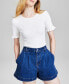Фото #5 товара Women's High Rise Pleat-Front Denim Shorts, Created for Macy's