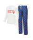 Фото #1 товара Пижама Concepts Sport женская Белая, Роял Нью-Йорк Метс с длинным рукавом V-образного выреза и брюки Gauge.