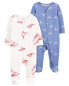 Фото #1 товара Baby 2-Pack Zip-Up PurelySoft Sleep & Play Pajamas Preemie (Up to 6lbs)