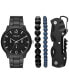 Men's Three Hand Black Alloy Watch 46mm Gift Set