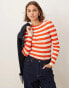 Pieces chunky ribbed knit long sleeve top in bold orange stripe