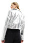 Bershka metallic biker jacket in silver