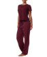 ფოტო #4 პროდუქტის Women's 2-Pc. Short-Sleeve Satin Logo Pajamas Set