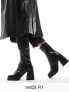 ASOS DESIGN Wide Fit Rover heeled leather boots in black