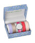 ფოტო #1 პროდუქტის Silver Slidethrough Interchangeable Sleek Dial Floral Straps Set Watch