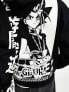 ASOS DESIGN unisex license oversized hoodie with Yu-Gi-Oh prints in black and white