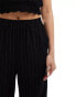 Vila linen touch wide leg trousers with stretch waist in black pinstripe