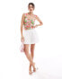 ASOS DESIGN strawberry print gathered ruched front top in pink