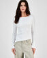 ფოტო #1 პროდუქტის Juniors' Asymmetrical Hem Ribbed Long-Sleeve Top