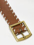 ASOS DESIGN slim faux leather belt with edged stitched detail in brown