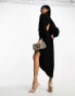 ASOS EDITION textured drape midi shirt dress with tie detail in black 34 - фото #2