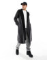 ASOS DESIGN faux leather trench coat with borg lining in black