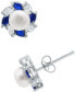 ფოტო #3 პროდუქტის Freshwater Pearl (5mm), Lab-Grown Blue Sapphire (1/3 ct. t.w.), & Cubic Zirconia Halo Stud Earrings in Sterling Silver, Created for Macy's