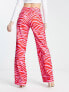 NA-KD x Janka Polliana co-ord high waist tailored trousers in pink zebra