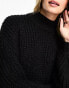 Monki high neck chunky rib knitted jumper with volume sleeve in black