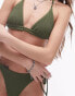 Topshop mix and match crinkle triangle bikini top with ring detail in khaki