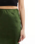 ASOS DESIGN satin midi skirt with lace trim in khaki Зеленый, 32 - фото #5