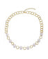 ფოტო #1 პროდუქტის Sterling Silver 14K Gold Plated Genuine Freshwater Pearl and Cubic Zirconia Link Oval Spring Ring Adjustable Necklace