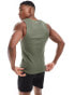 ASOS 4505 Icon ribbed cotton vest with quick dry in washed khaki Зеленый, L - Chest 42 - фото #2