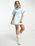 Urban Revivo mini shirt dress with front ruched tie up detail in blue