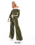 Extro & Vert Petite drawstring tailored trousers in khaki stripe co-ord