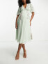 Фото #4 товара Hope & Ivy Maternity embroidered plunge flutter sleeve midi dress in sage