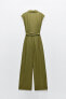 Linen blend knotted wide-leg jumpsuit