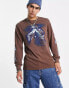 Фото #1 товара HUF triangle of terror long sleeve t-shirt in brown with chest and sleeve print