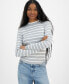 ფოტო #1 პროდუქტის Juniors' Striped Crewneck Long-Sleeve Sweater