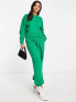 Miss Selfridge co-ord sweatshirt in green with heart embroidery