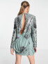 ASOS DESIGN drape embellished mini dress with floral artwork in teal