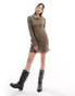 Weekday Ginko linen blend long sleeve mini dress in brown Коричневый, S - EU 36-38 - фото #4