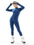 Threadbare Ski ribbed zip through base layer jumpsuit in navy