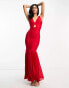 Фото #2 товара ASOS DESIGN premium plunge bandage pleat hem maxi dress in red