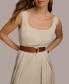 Фото #5 товара Women's Belted Linen-Blend Sleeveless Fit & Flare Dress