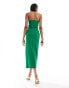 Vesper Tall one shoulder spaghetti strap thigh split midaxi dress in emerald