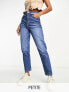 Bershka Petite comfort fit mom jean in mid blue