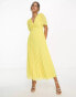 ASOS DESIGN pleated bodice flutter sleeve pleat midi dress in lemon